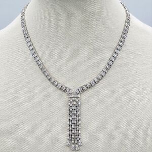 Silver Lariat Necklace Clear Crystals NWT #2385